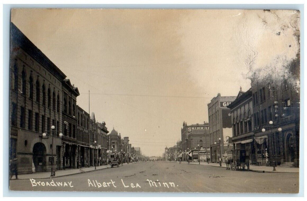 c1910's Broadway Street Business Section Albert Lea MN RPPC Photo Postcard