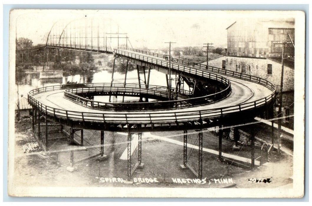 1930 Spiral Bridge View Moen Hastings Minnesota MN RPPC Photo Posted Postcard