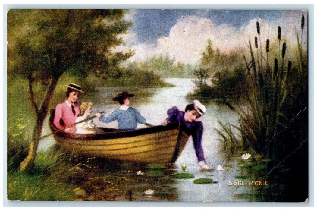 1910 Womens Boating On The River Lily Pad Creekside Pennsylvania PA Postcard