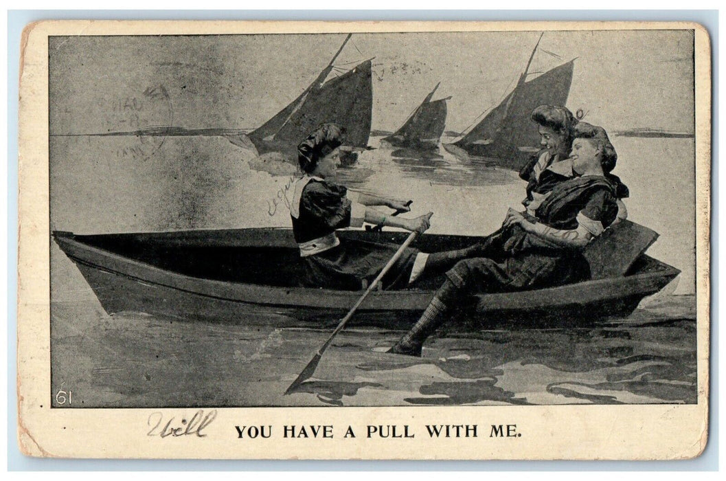 1910 Womens Boat Canoeing Sailboat Waterville Maine ME Posted Antique Postcard