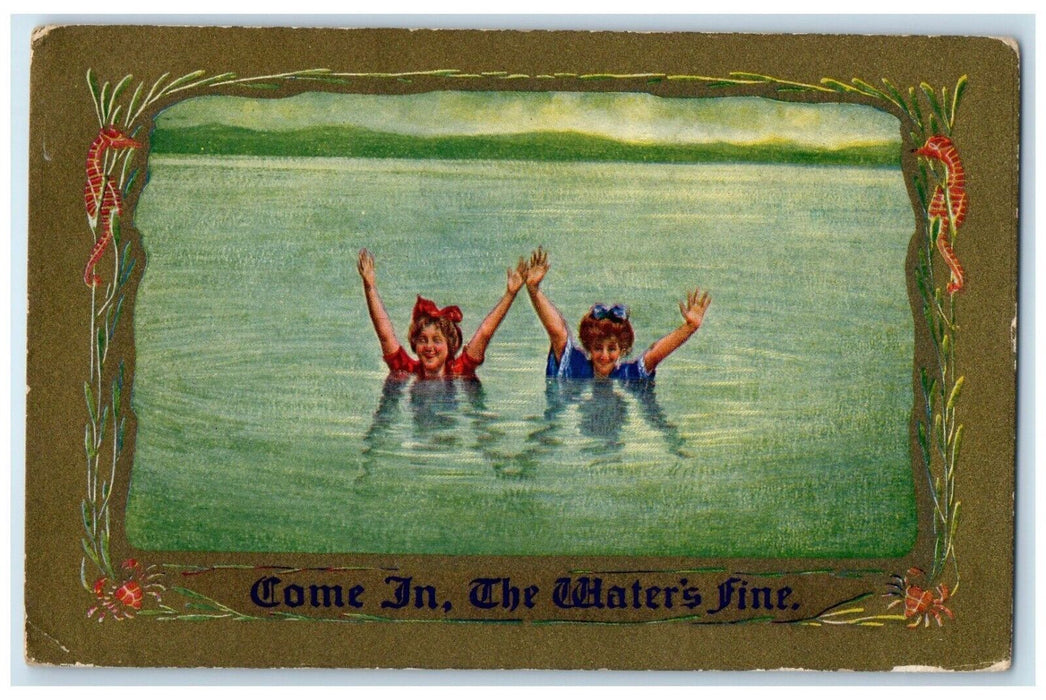 1910 Pretty Woman Swimming At The Beach Seahorse Wakefield Ohio OH Postcard
