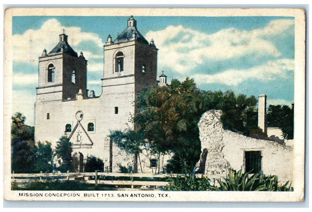 1920 Mission Conception Built 1713 San Antonio Texas TX Posted Vintage Postcard