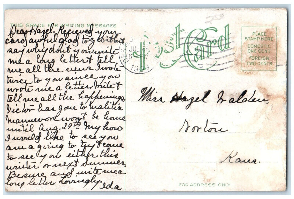 1909 Ingersoll Park Flowers Scene Des Moines Iowa IA Posted Antique Postcard