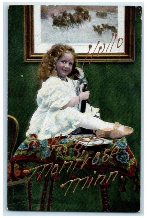 1909 Cute Girl Talking Telephone Montrose Minnesota MN Posted Antique Postcard