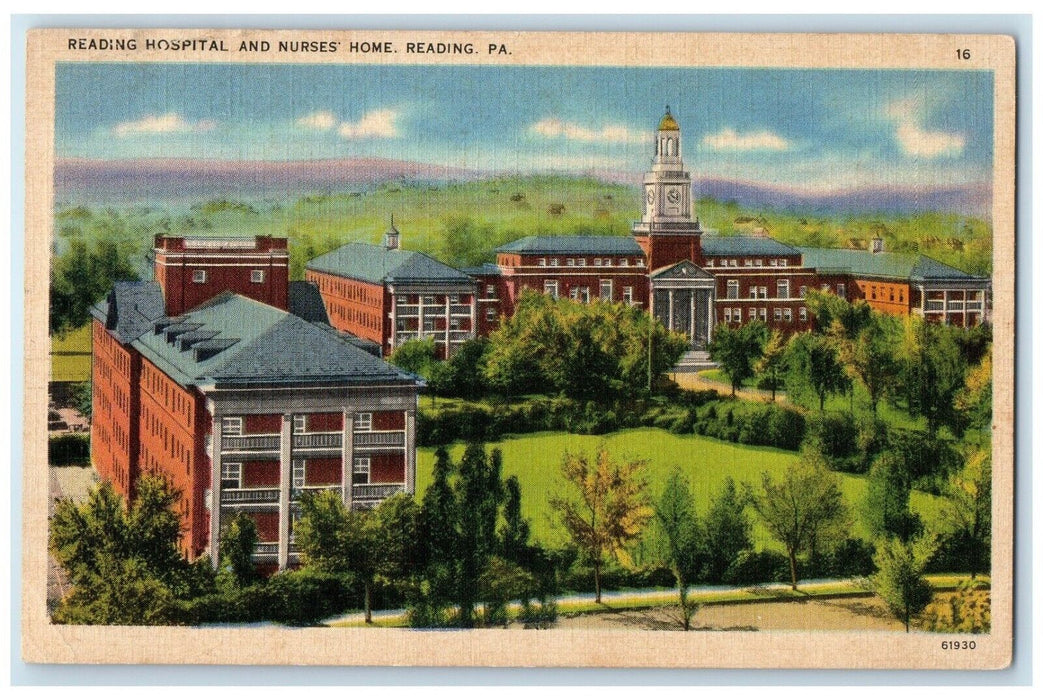 c1940 Aerial View Reading Hospital Nurses Home Reading Pennsylvania PA Postcard