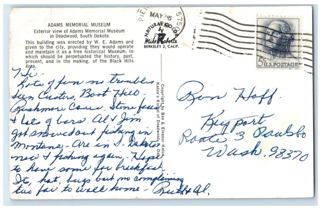 1960 Adams Memorial Museum Exterior View Memorial Deadwood South Dakota Postcard