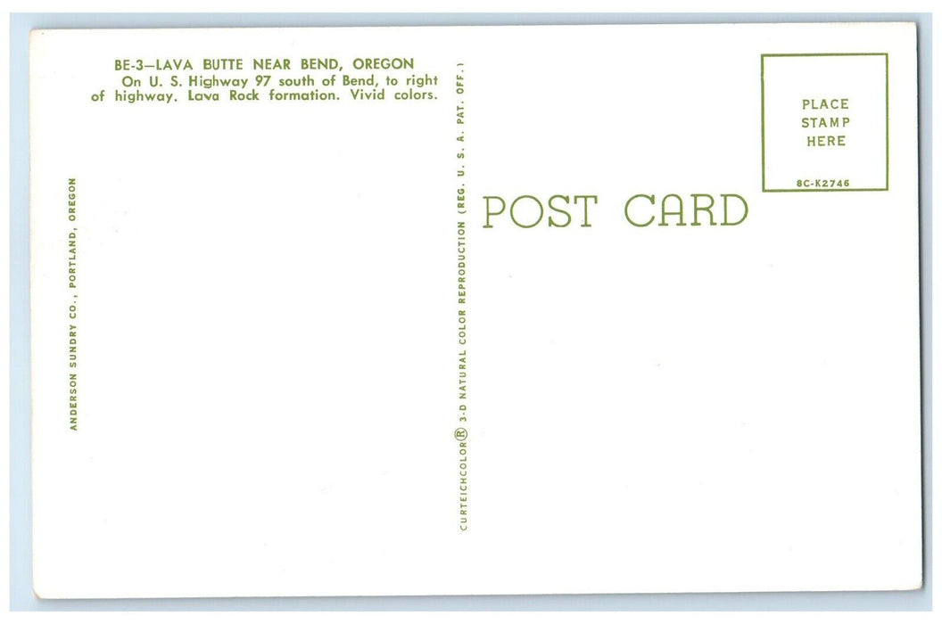 c1960 Lava Butte Highway Lava Rock Formation Highway Vivid Bend Oregon Postcard