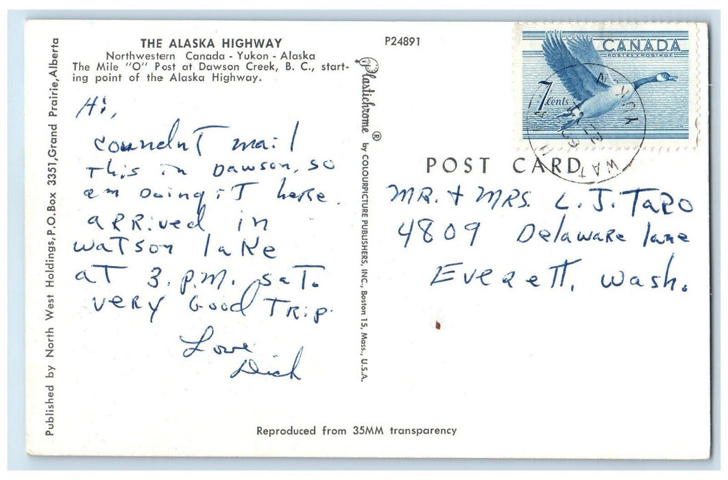 1969 Alaska Highway Northwestern Canada Highway Dawson Yukon Alaska AK Postcard