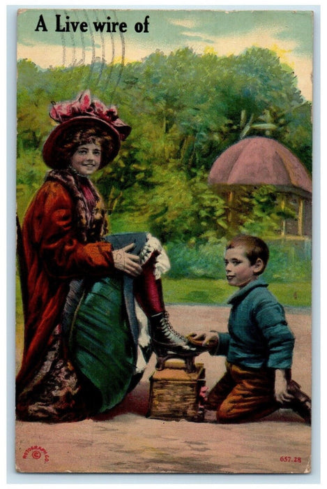 1912 Woman Shoeshine Boy Holyoke Massachusetts MA Posted Antique Postcard