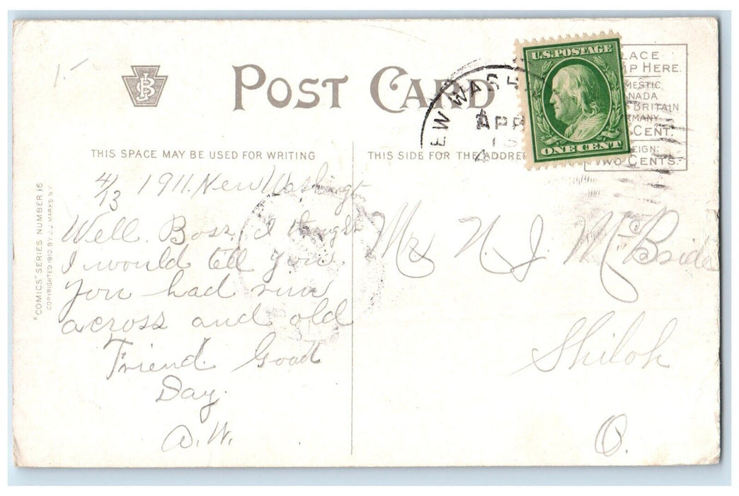 1911 I Ran Across An Old Friend Car New Washington Ohio OH Antique Postcard