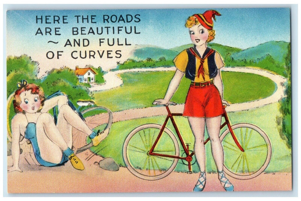 Sexy Woman Bicycle Accident The Roads Are Beautiful Full Of Curves Postcard