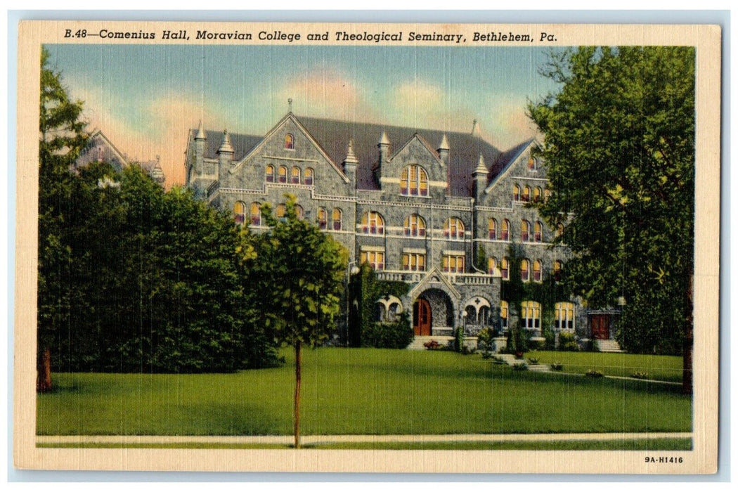 c1940 Comenius Hall Moravian College Theological Seminary Pennsylvania Postcard