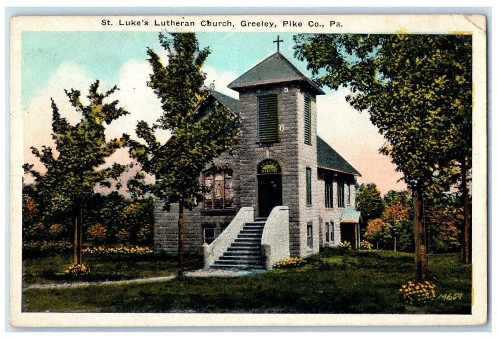 1933 Exterior View St Luke Lutheran Church Greeley Pike Co Pennsylvania Postcard