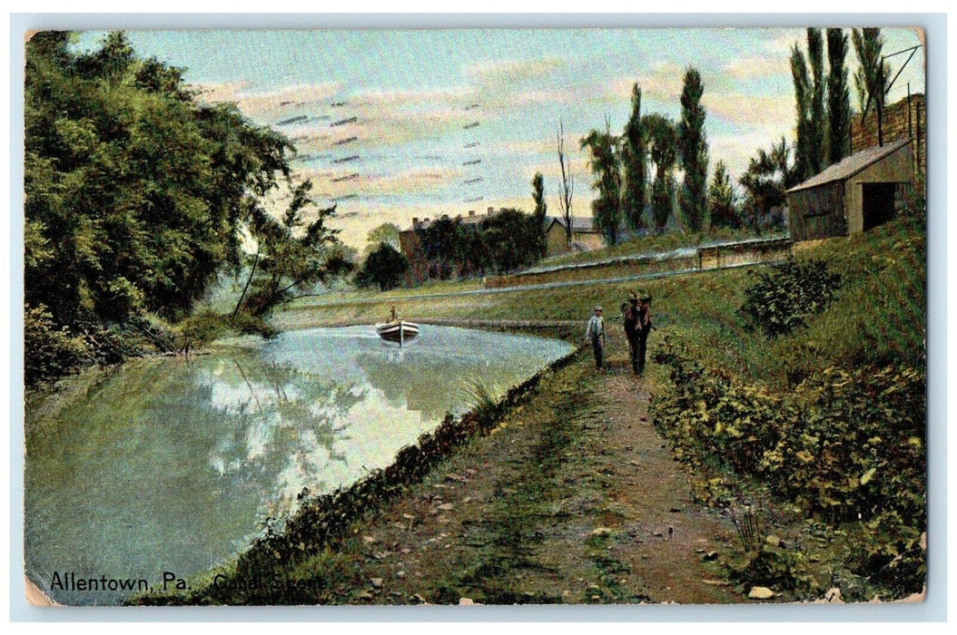 1907 Canoeing Boat Canal Scene Allentown Pennsylvania PA Vintage Posted Postcard