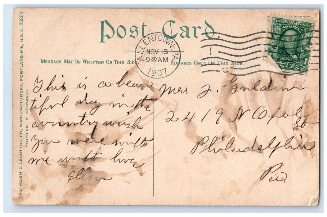 1907 Canoeing Boat Canal Scene Allentown Pennsylvania PA Vintage Posted Postcard
