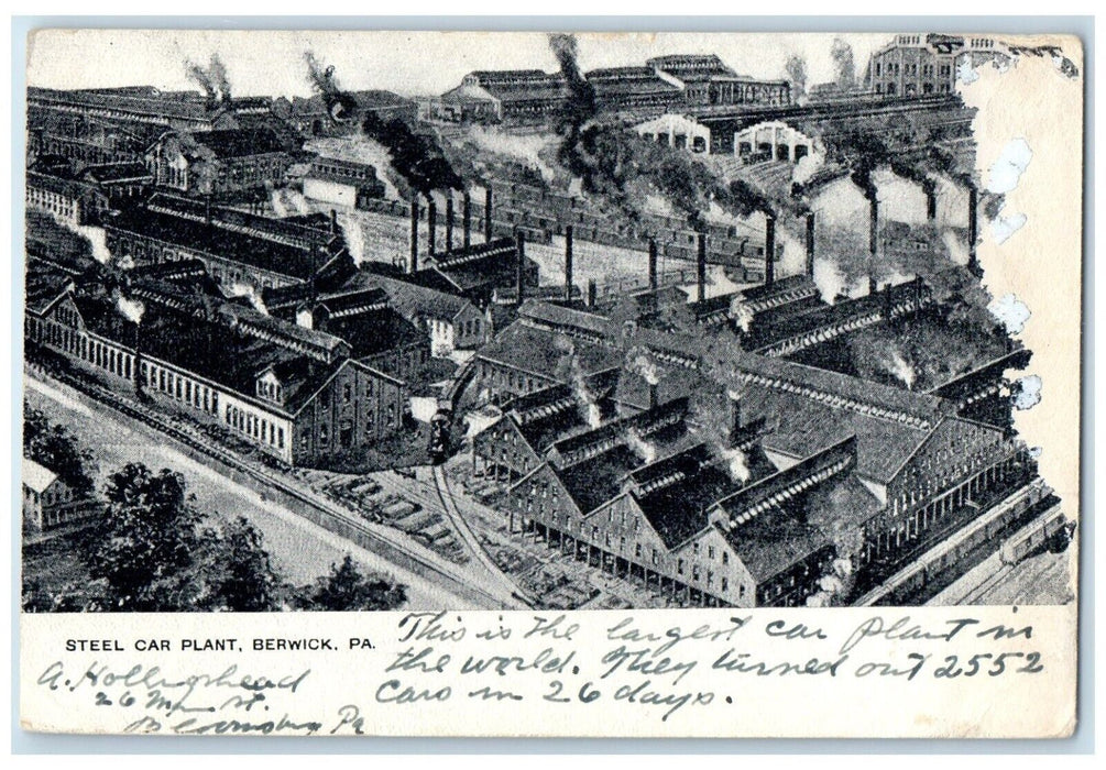 1908 Bird's Eye View Steel Car Plant Buildings Berwick Pennsylvania PA Postcard
