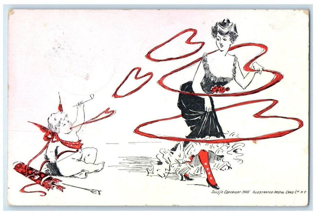 1907 Pretty Woman Cupid Hula Hoop Hillsdale Michigan MI Antique Postcard
