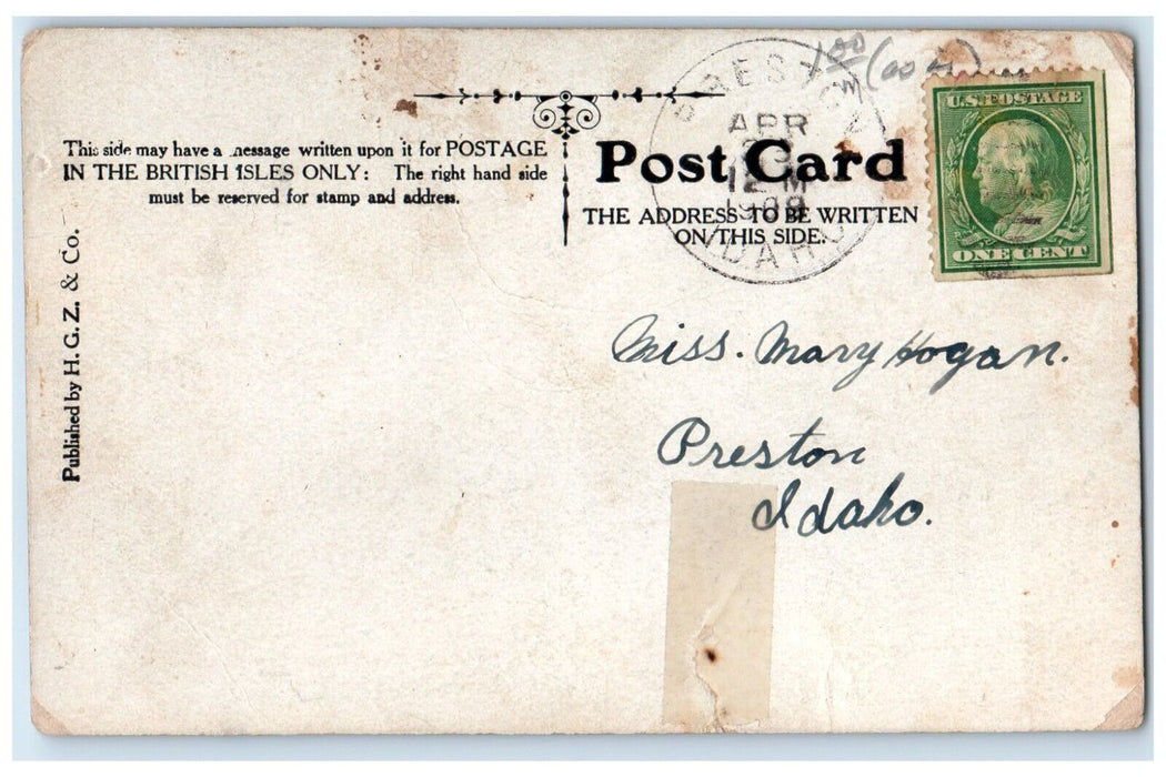 1908 Large Letter M Pretty Woman Daisy Flowers Preston Idaho ID Antique Postcard