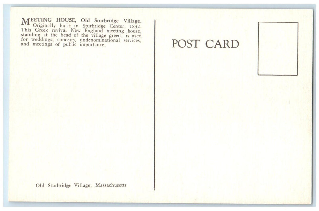 1940 Meeting House Old Sturbridge Village Massachusetts Vintage Antique Postcard