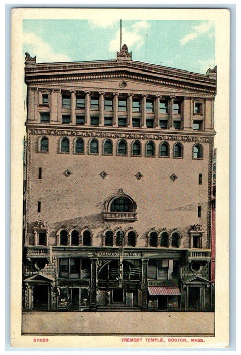 1920 Front View Tremont Temple Building Boston Massachusetts MA Antique Postcard