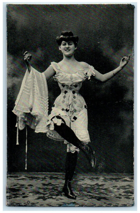c1910's Pretty Woman Dancer Studio Portrait Unposted Antique Postcard