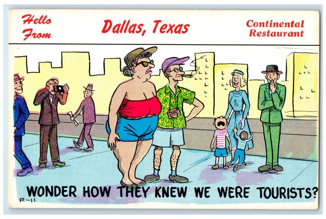 c1940's Hello From Dallas Texas TX, Continental Restaurant Tourist Postcard