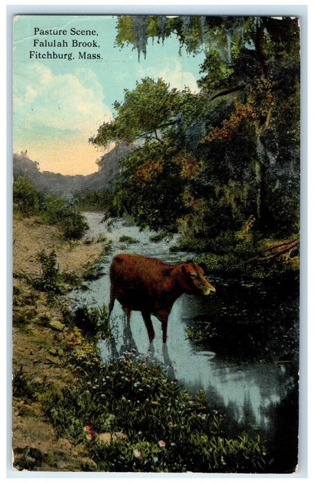 1912 Pasture Scene Falulah Brook Fitchburg Massachusetts MA Antique Postcard