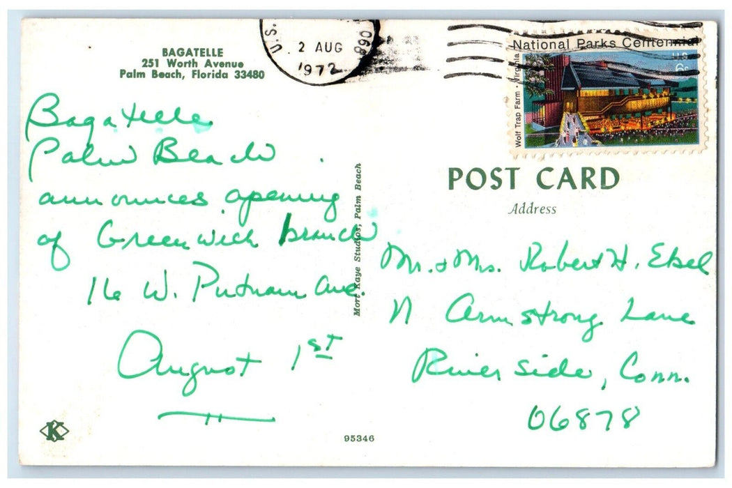 1972 Bagatelle Interior View Palm Beach Florida FL Posted Vintage Postcard