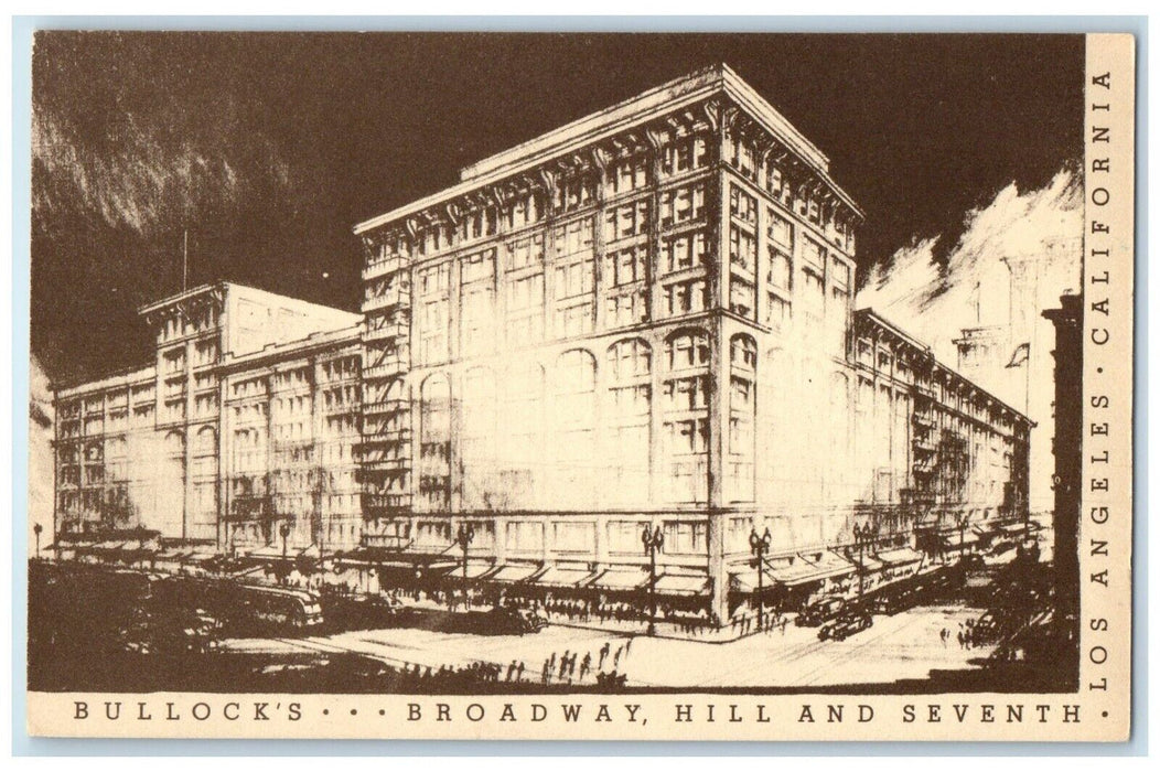 Bullock's Broadway Hill And Seventh Los Angeles California CA Vintage Postcard