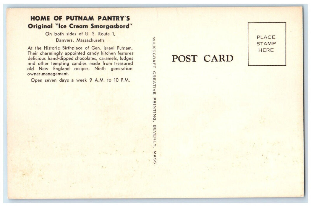 c1950's Home Of Putnam Pantry's Danvers Massachusetts MA Vintage Postcard