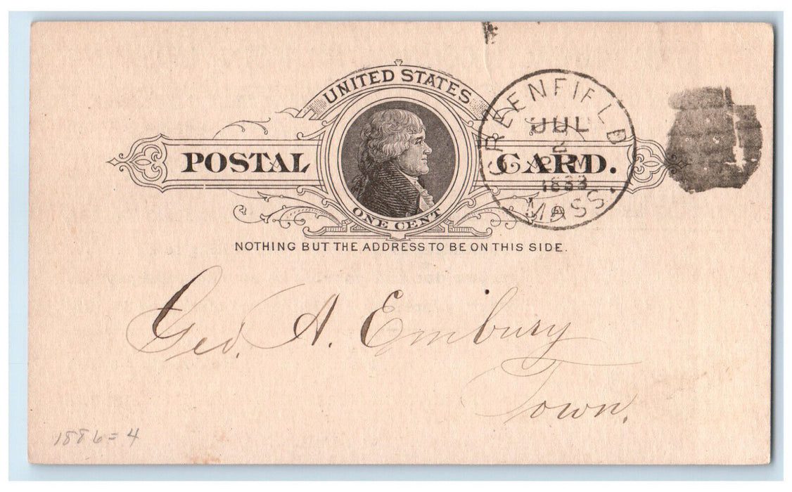 1888 Commonwealth Council No. 1031 A.L. Of H. Greenfield MA Postal Card