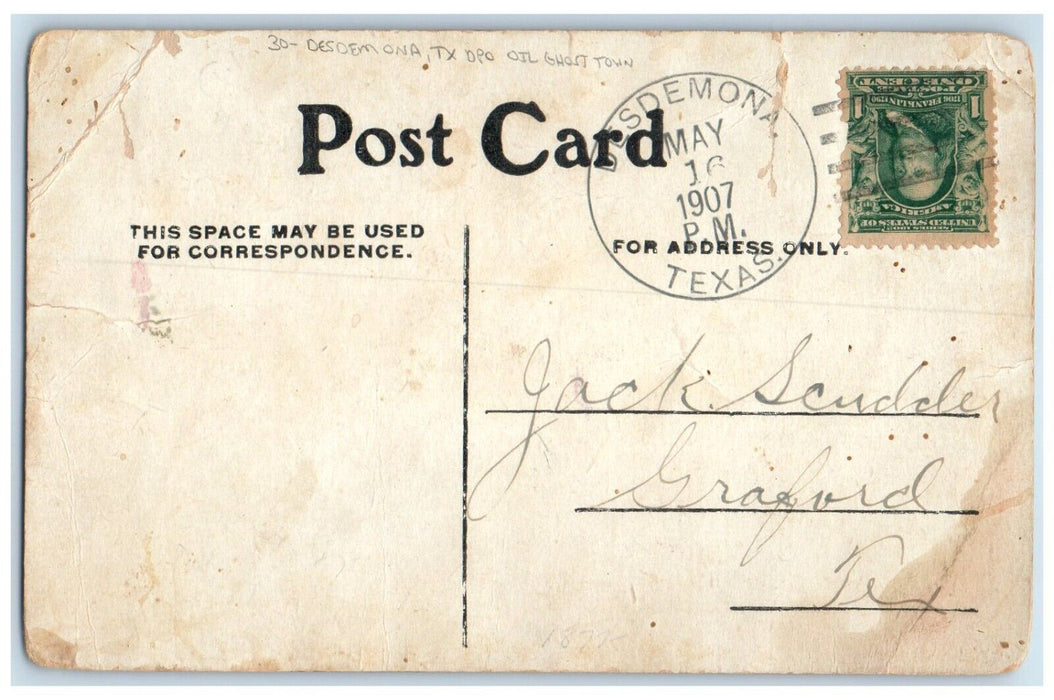1907 Desdemona Texas TX To Graford DPO Old Ghost Town Couple Romance Postcard