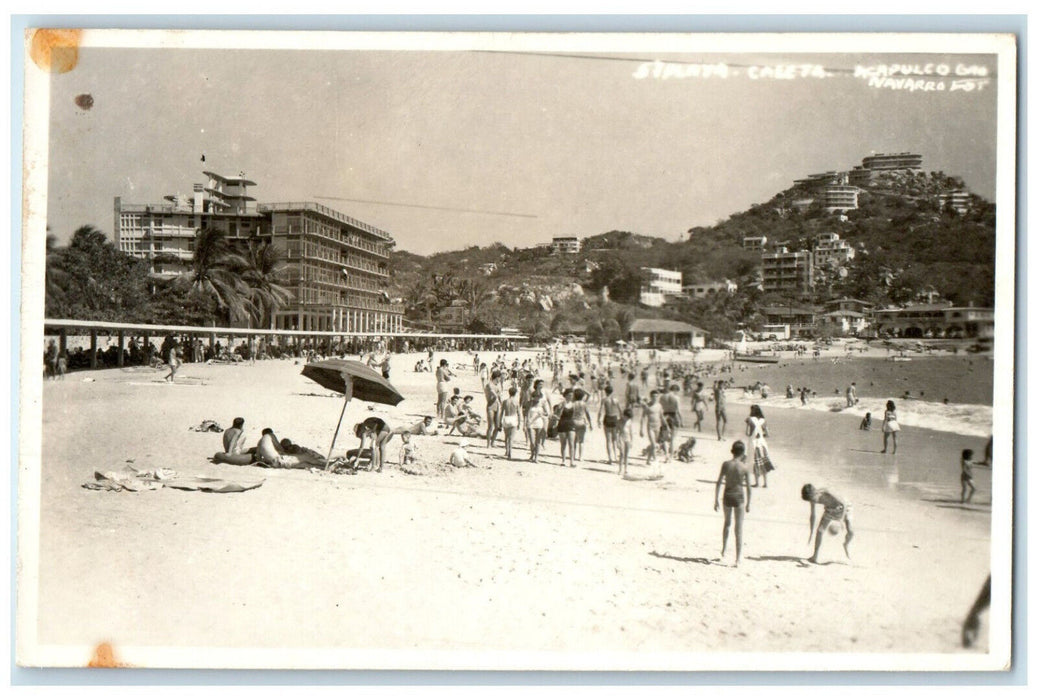 c1920's Beach Scene Acapulco Guerrero Mexico Antique RPPC Photo Postcard