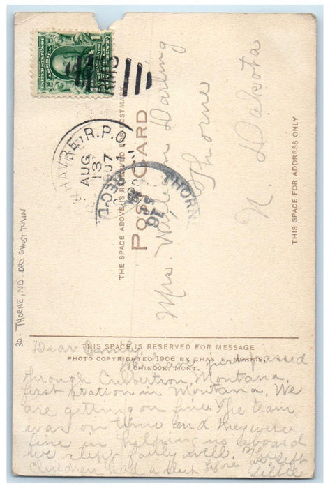 1907 Thorne North Dakota ND DPO Ghost Town RPO Duplex Cancel 1 Cent Postcard