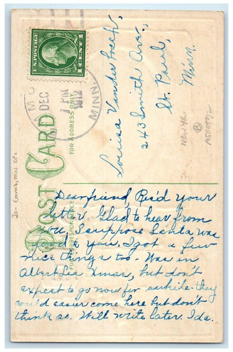 1912 Emmo Minnesota MN To St. Paul Doane Cancel 1 Cent New Year Berries Postcard