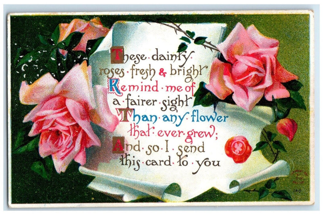 1911 Racine Minnesota MN To Spring Valley Doane Cancel Roses Flowers Postcard