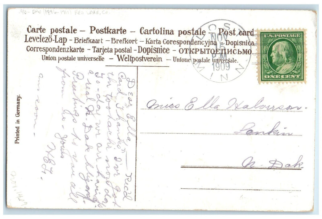 1909 Red Lake Co DPO 1896-1911 Lost Minnesota MN Lankin North Dakota ND Postcard