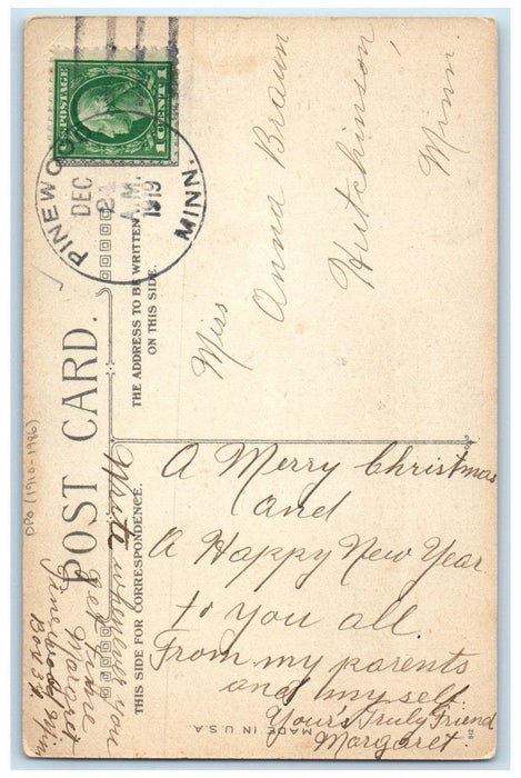 1919 Pinewood Minnesota MN Hutchinson DPO 1910-1986 Doane Cancel Postcard