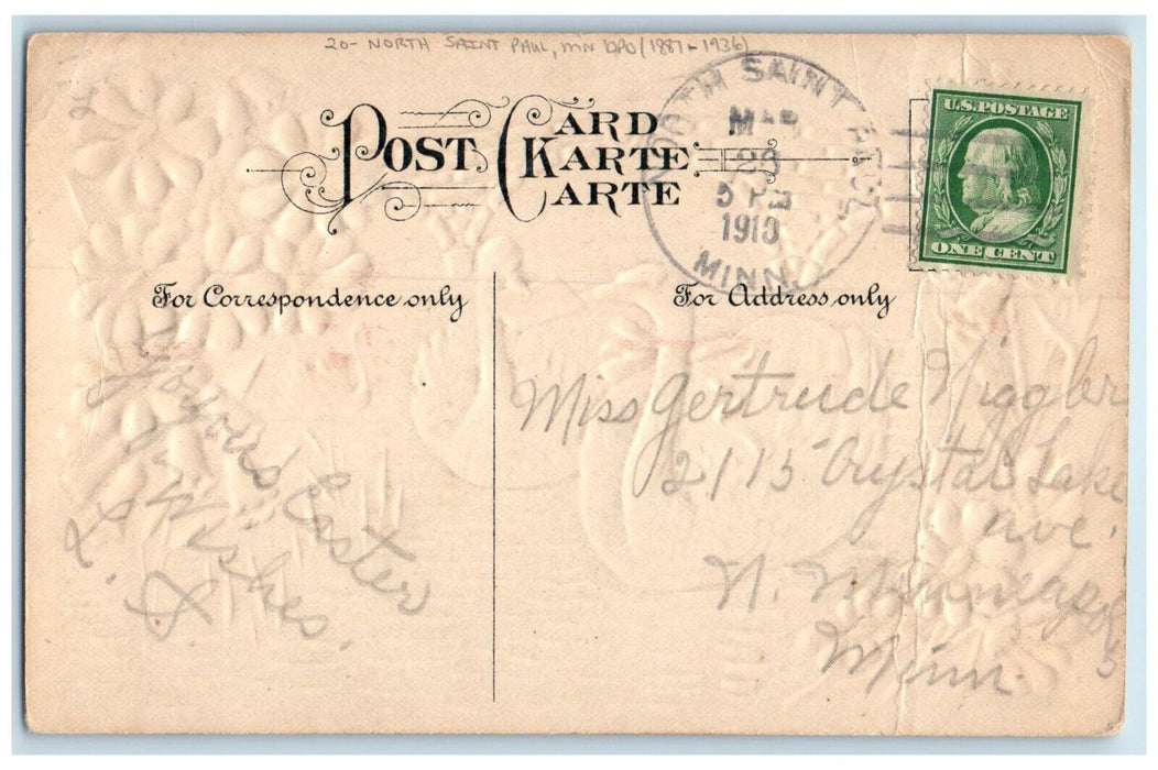 1910 North Saint Paul Minnesota MN DPO 1887-1936 Doane Cancel 1 Cent Postcard