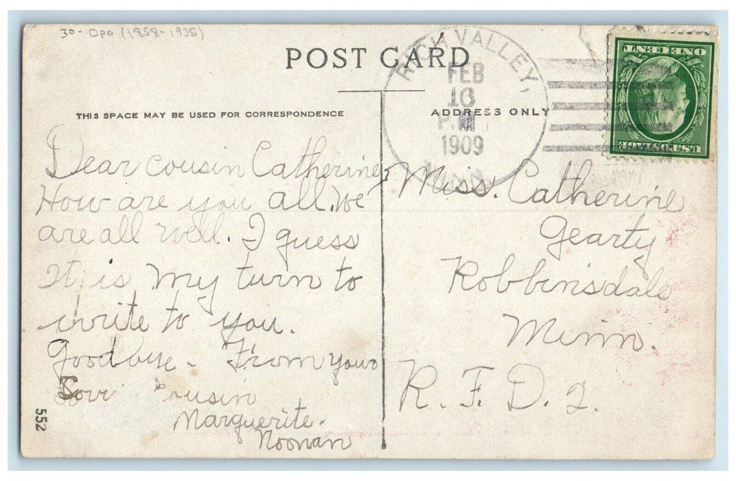 1909 Rich Valley Minnesota MN To Robbinsdale DPO 1858-1925 Doane Cancel Postcard