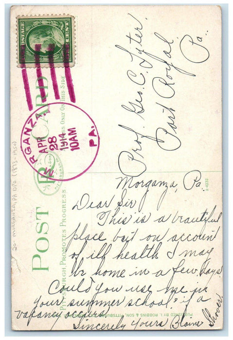 1914 Morganza Pennsylvania PA DPO Port Royal 1873-1950 Doane Cancel Postcard