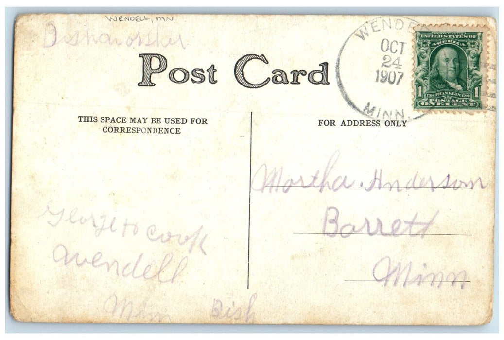 1907 Wendell Minnesota MN To Barrett Doane Cancel 1 Cent Happy Birthday Postcard