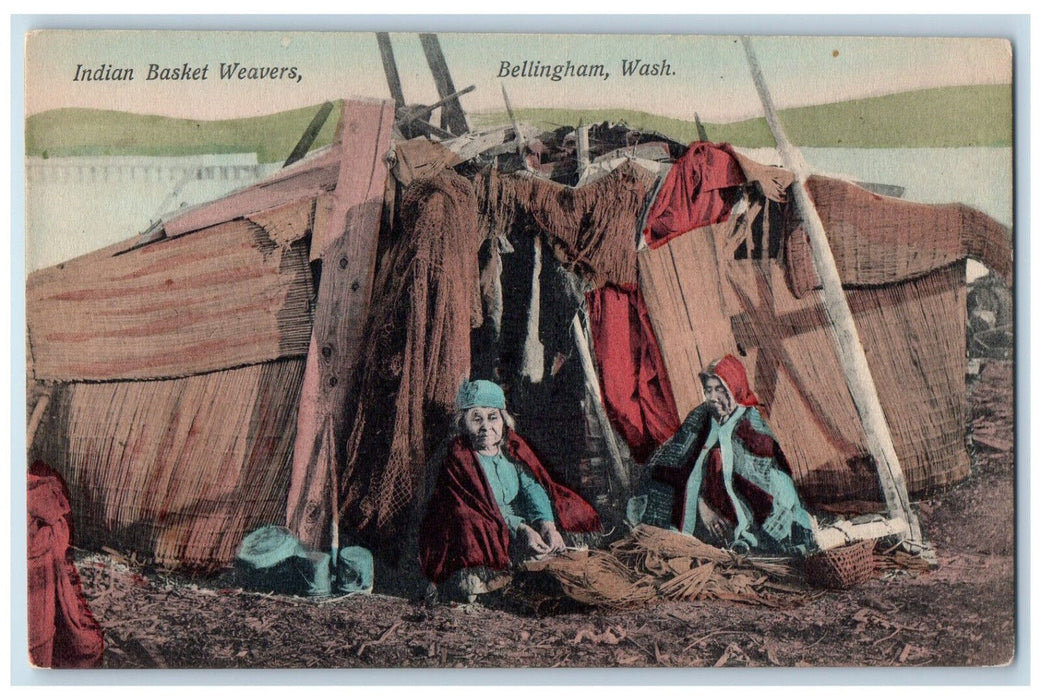 c1910 Indian Basket Weavers Bellingham Washington WA Antique Postcard