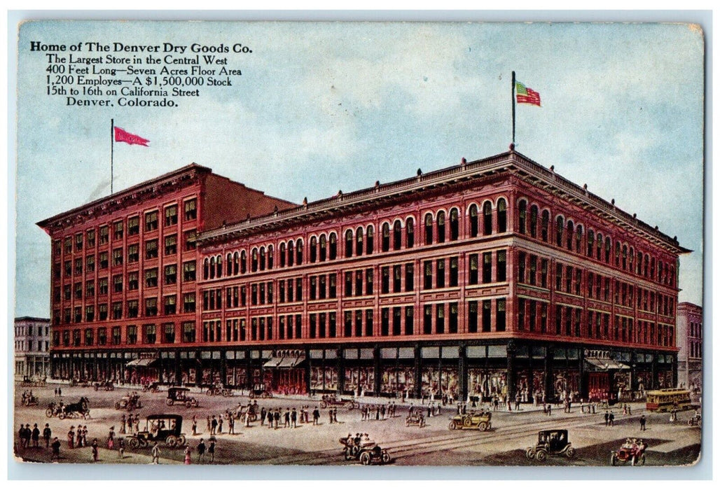c1920s Home Of The Denver Dry Goods Co. Trolley Cars Denver Colorado CO Postcard