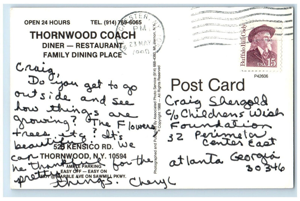 1990 Thornwood Coach Restaurant Cars Thornwood New York NY Vintage Postcard