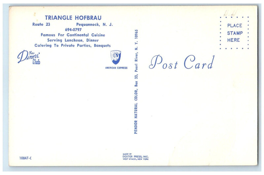 c1950's Triangle Hofbrau Restaurant Children Pequannock New Jersey NJ Postcard