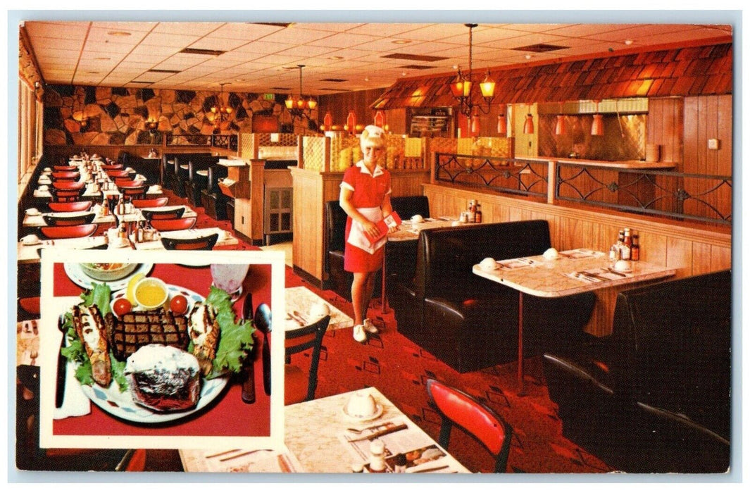 c1950's Mr. Steak Restaurant Dining Room Costa Mesa California CA Postcard