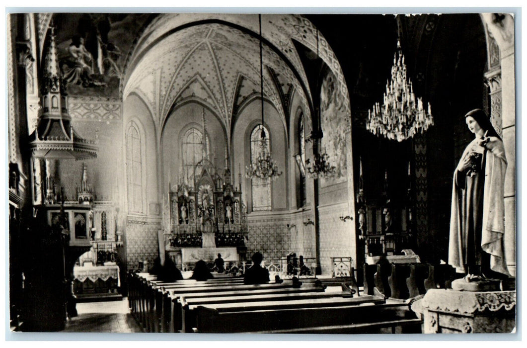 1972 Interior of Church Chandelier Mariaremete Hungary RPPC Photo Postcard