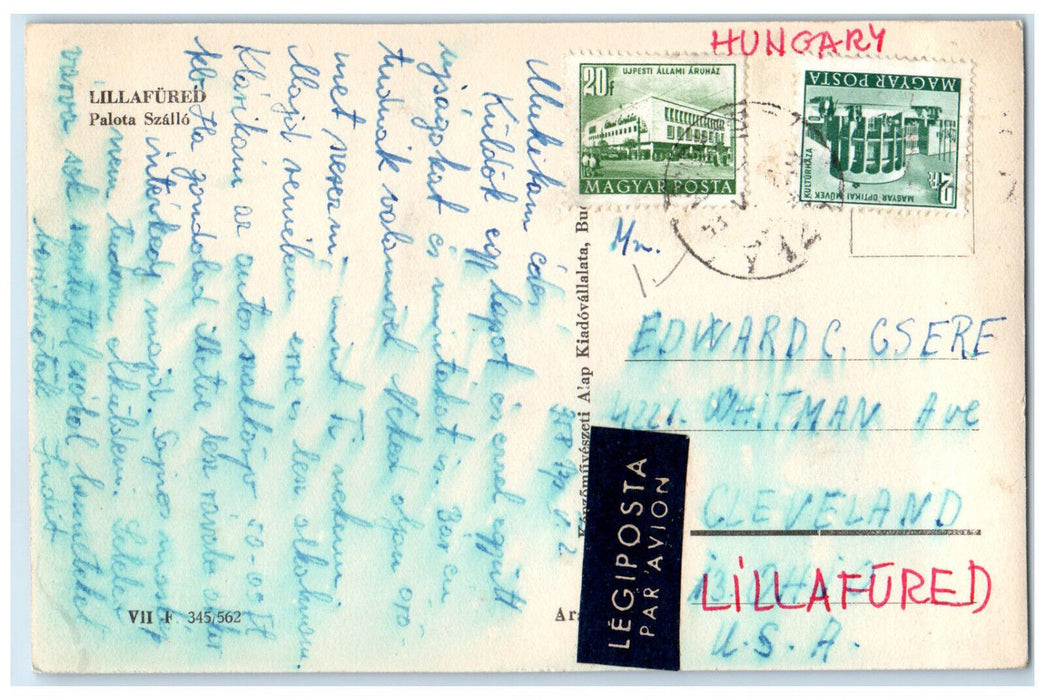 1958 Lillafured Palota Szallo Hungary Posted Vintage RPPC Photo Postcard