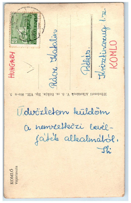1955 Greetings from Komlo Vajariskola Hungary Posted Vintage RPPC Photo Postcard